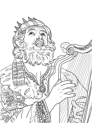 King David Playing The Harp Coloring Page